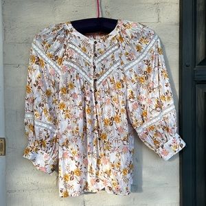 Anthropologie Harmony Lace (S) peasant blouse floral/lace button front